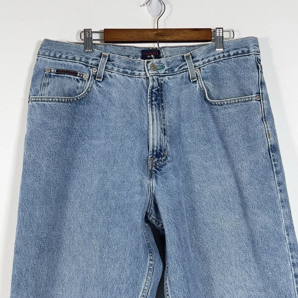 Vtg Tommy Hilfiger Jeans Mens Sz 38/30 Fits 34x29 Blue Baggy Tapered Y2K 90s